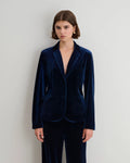 Maidamila | Blazer in Velluto Blu Senza Bottoni | Giacca Donna