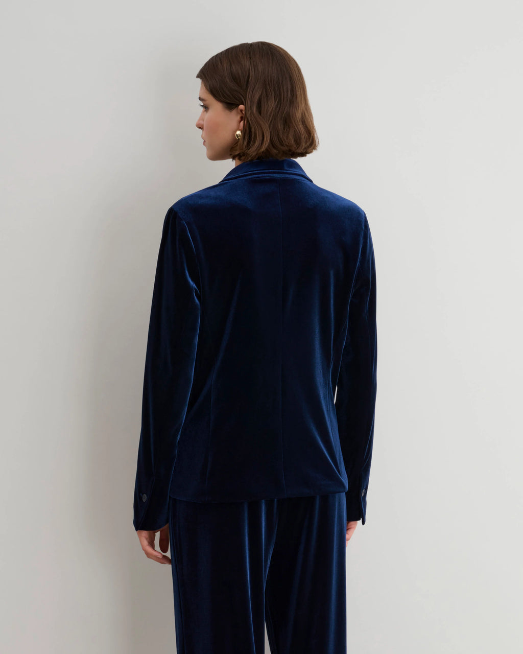 Maidamila | Blazer in Velluto Blu Senza Bottoni | Giacca Donna