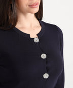 Maidamila | Cardigan Bottoni Gioiello Nero | Donna