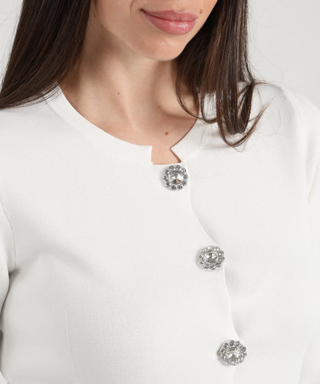 Maidamila | Cardigan Bottoni Gioiello Bianco | Donna