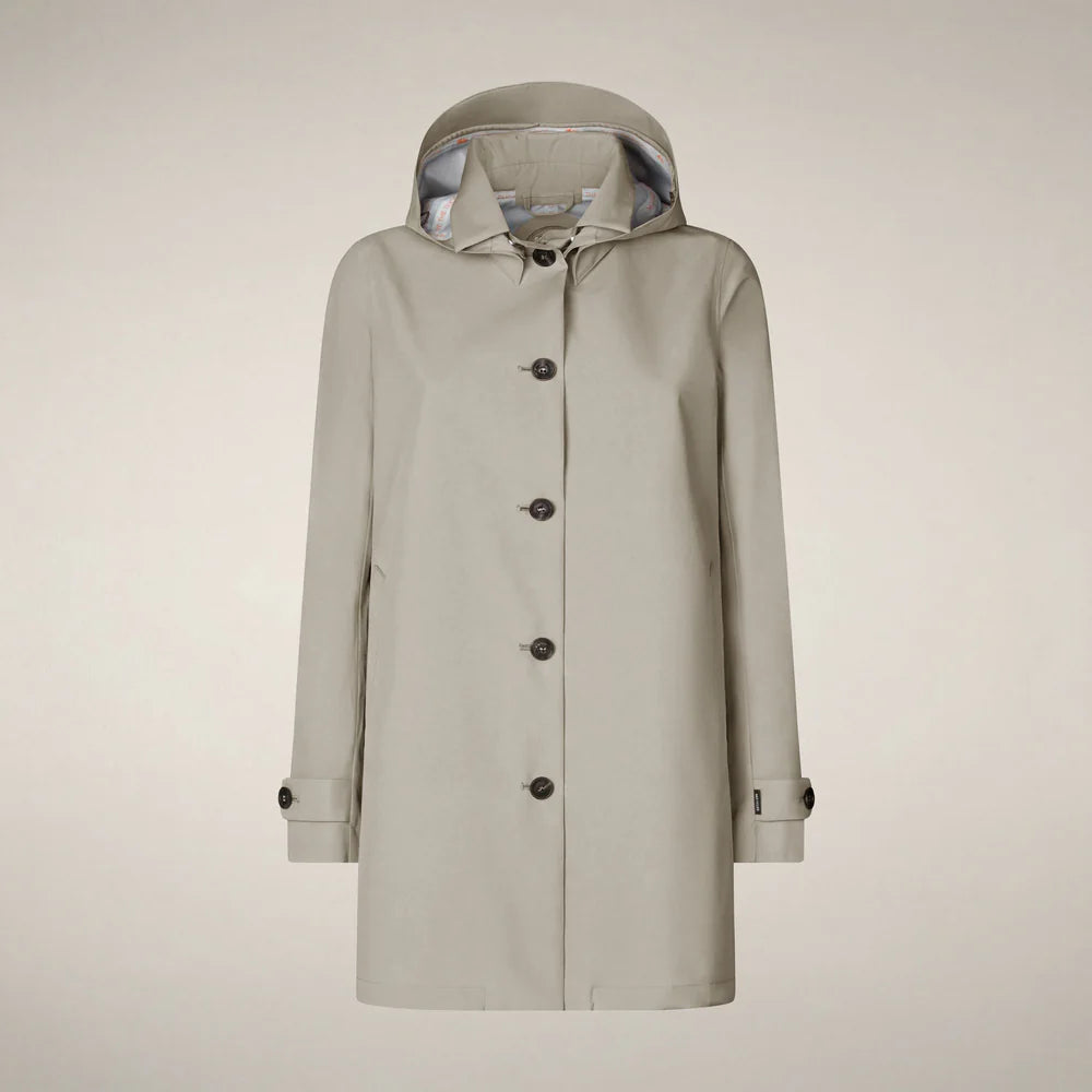 Save The Duck | April | Impermeabile Donna Rainy Beige con Cappuccio