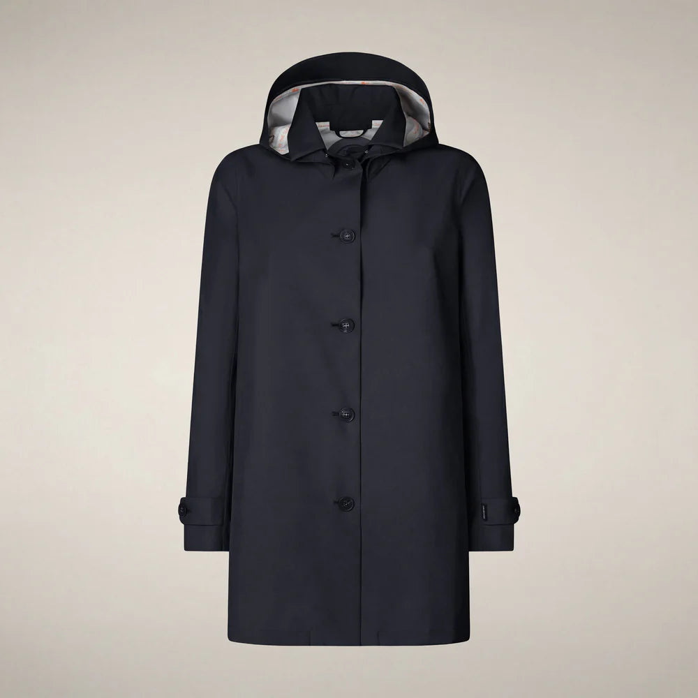 Save The Duck | April | Impermeabile Donna Blue Black con Cappuccio