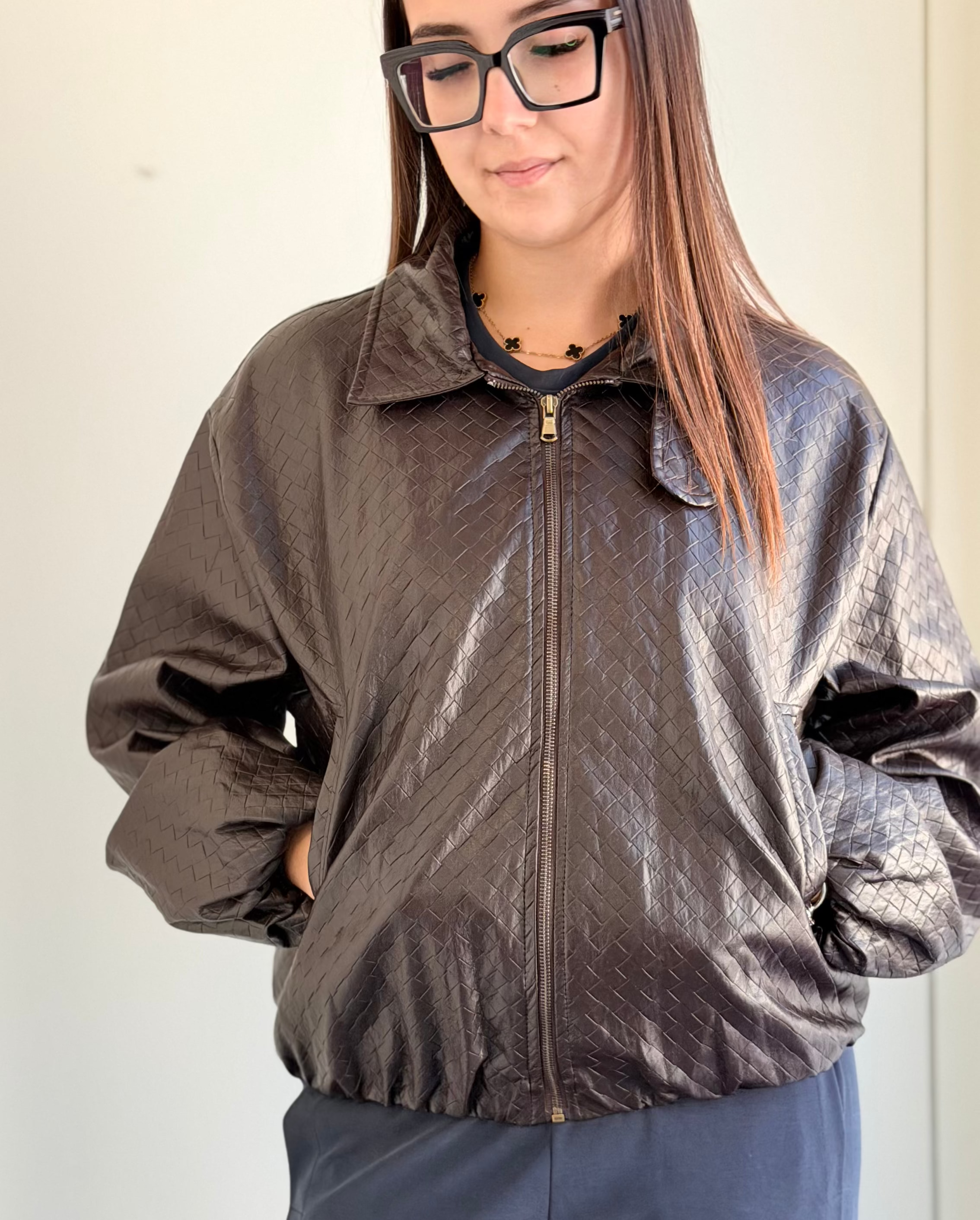 Risskio | Bomber Ella in ecopelle effetto intrecciato