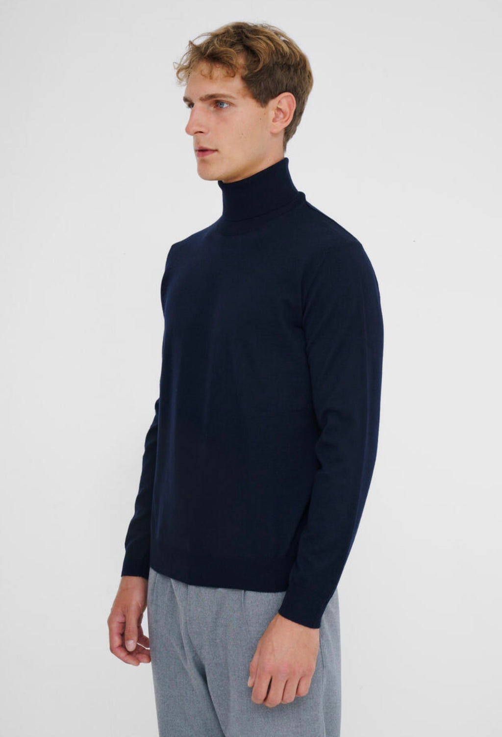 Ferrante | Dolcevita Ciclista in Lana Pettinata Blu | Uomo