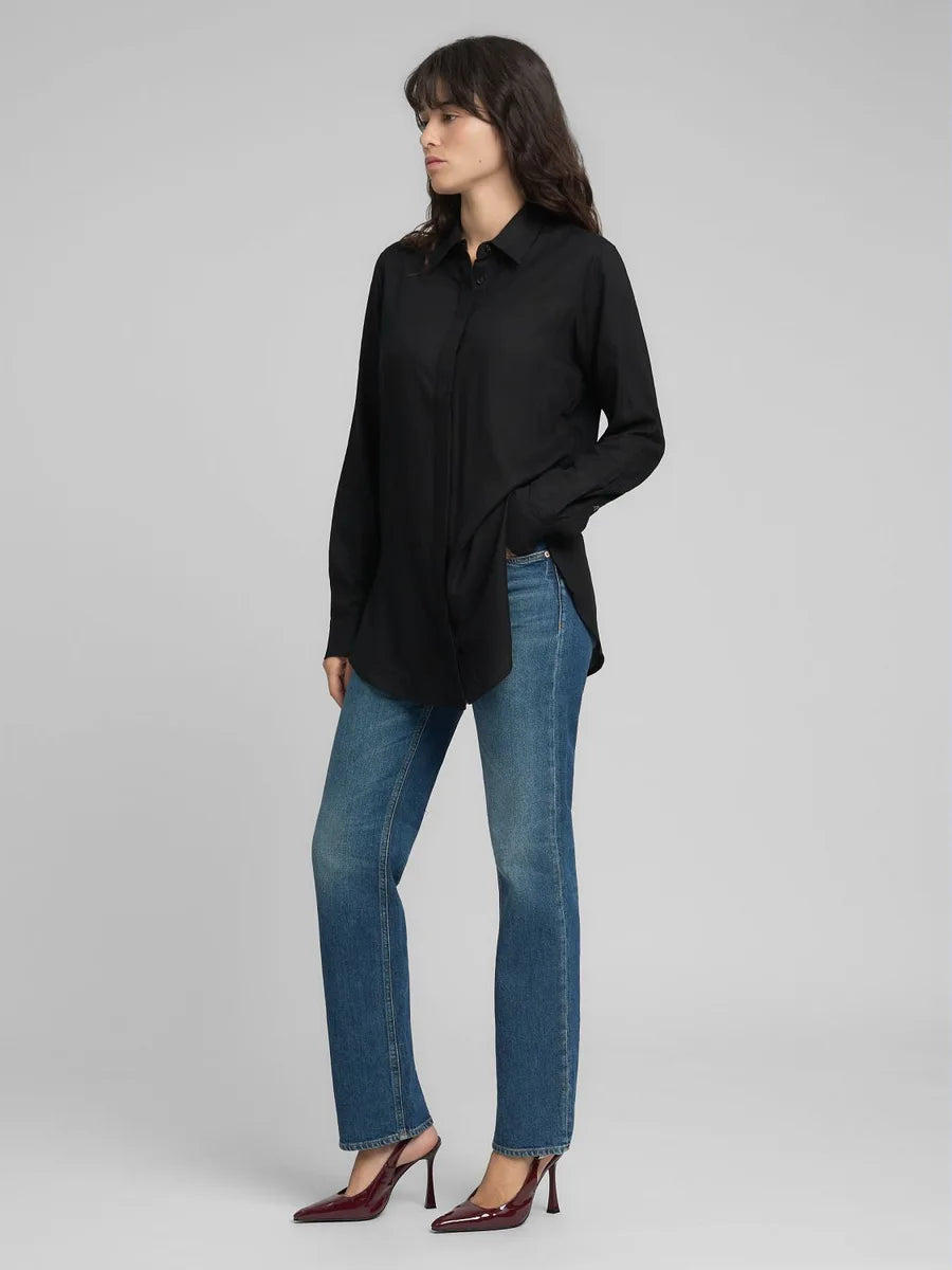 Replay | Long Straight Fit Shirt Nera | Camicia Donna