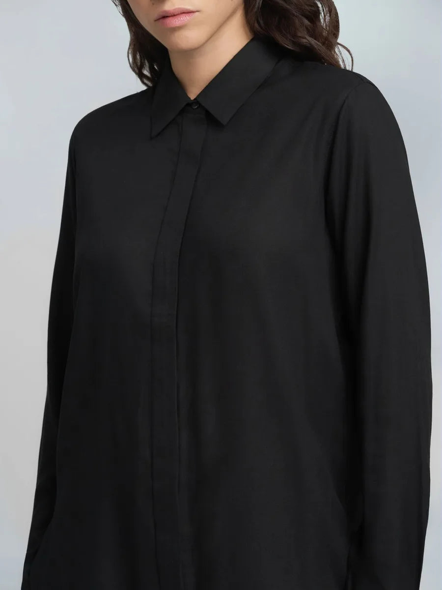 Replay | Long Straight Fit Shirt Nera | Camicia Donna