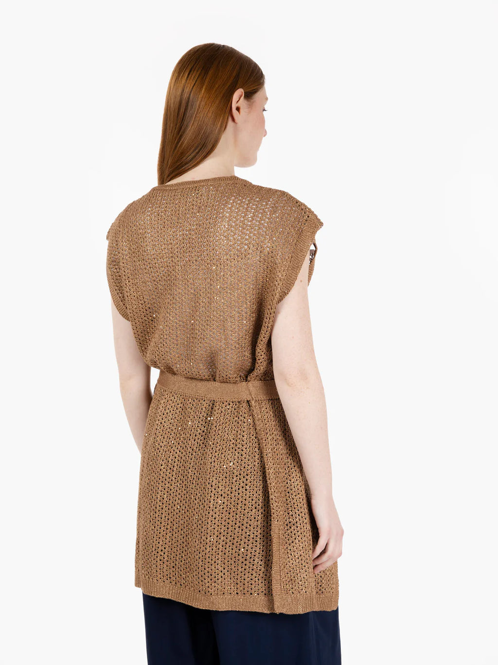 Maidamila | Gilet Lungo Punto Rete Filato di Cotone | Gilet Donna