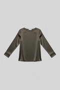 Maidamila | Camicia Marrone in Seta Scollo Barca | Blusa Donna