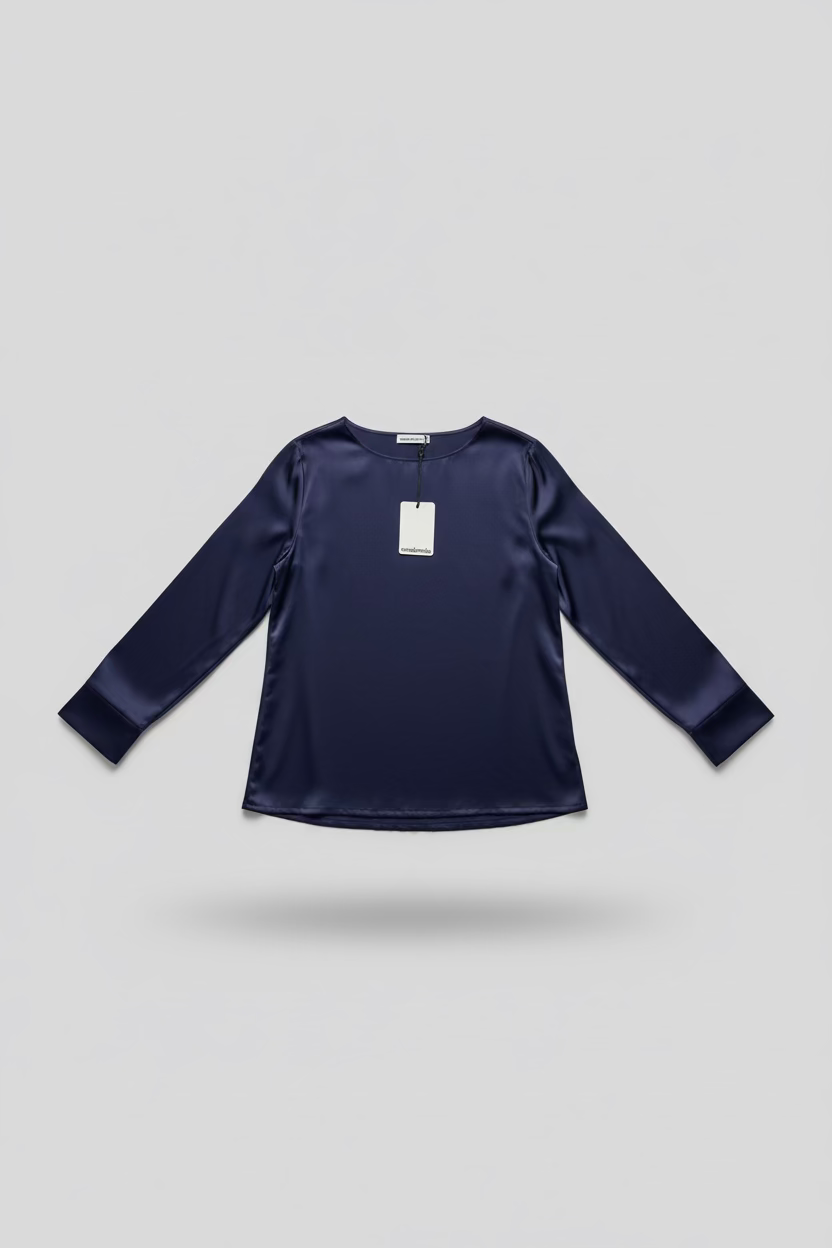 Maidamila | Camicia Blu in Seta Scollo Barca | Blusa Donna