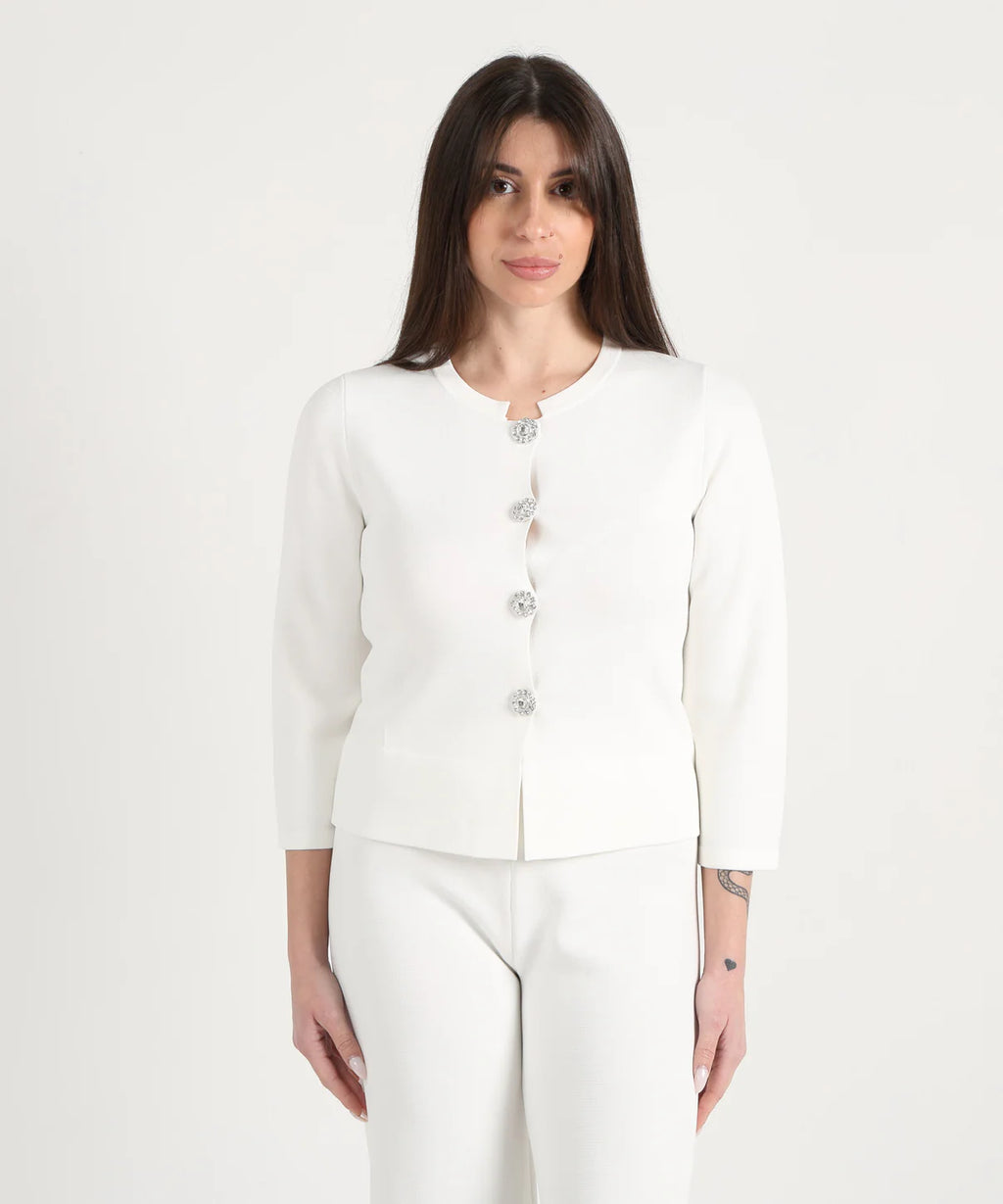 Maidamila | Cardigan Bottoni Gioiello Bianco | Donna
