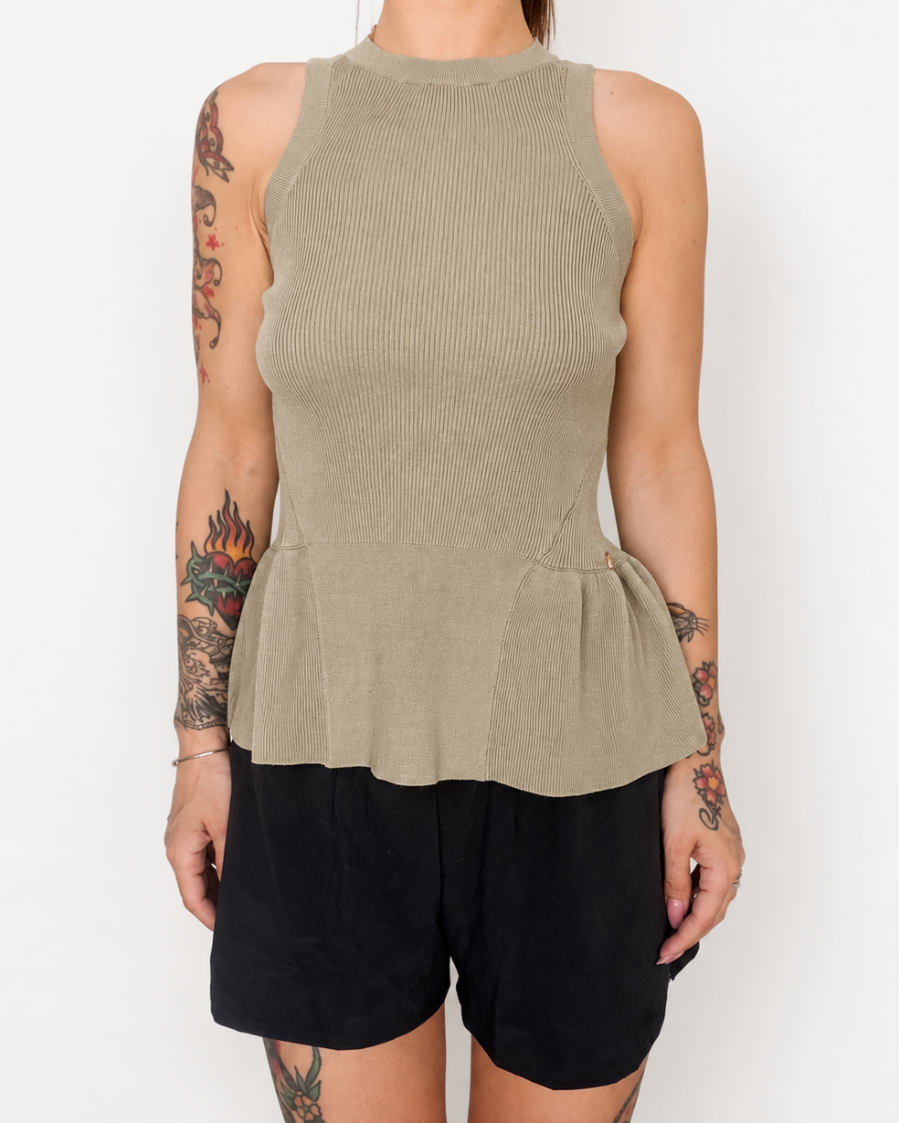 Replay | Top Donna in Maglia con Volant Sage Green
